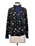 Poema 100% Polyester Floral Blue Black Long Sleeve Blouse Size XS - photo 1