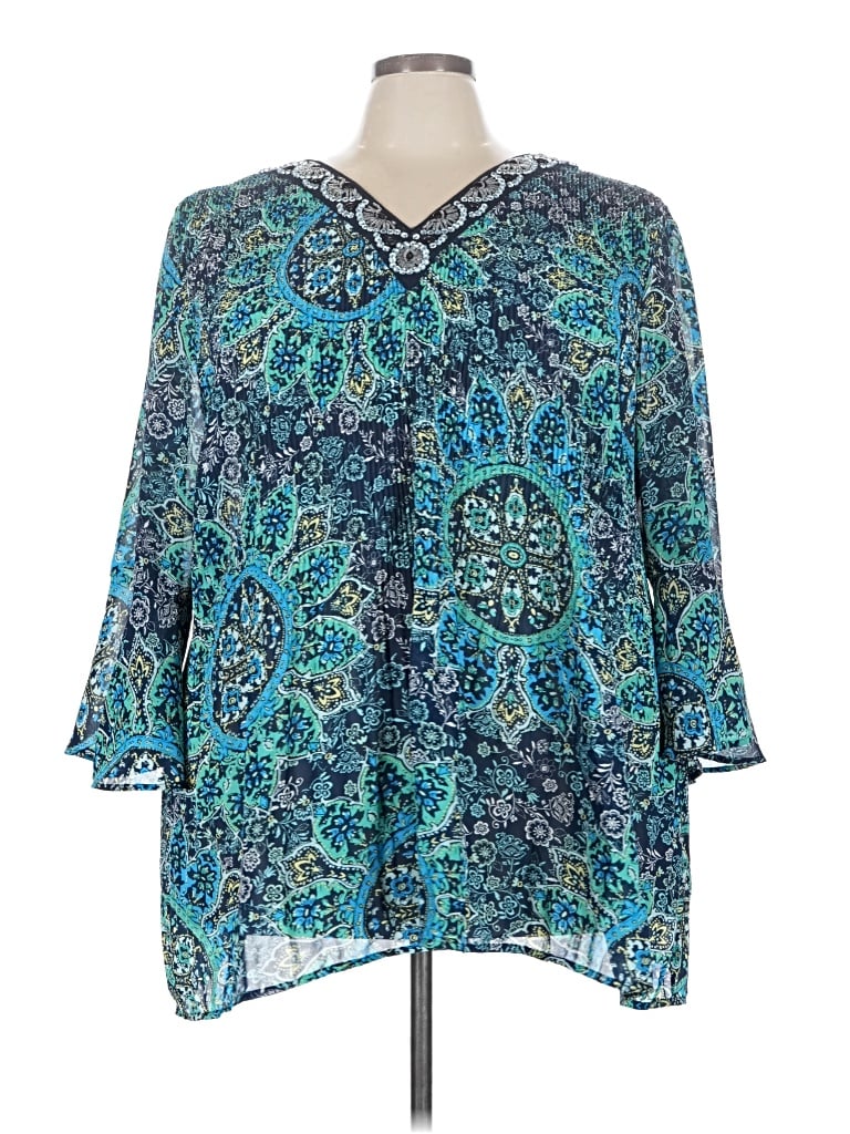 Pre-owned Catherines 3/4 Sleeve Blouse In Teal