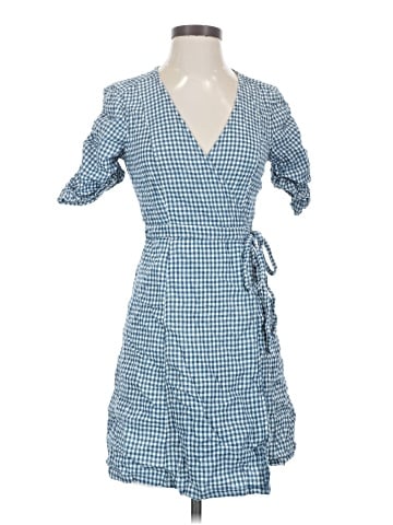 Madewell Gingham Shirred-Sleeve Wrap Dress (view 1)
