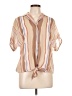 Teddi 100% Polyester Stripes Tan Short Sleeve Blouse Size 10 - photo 1