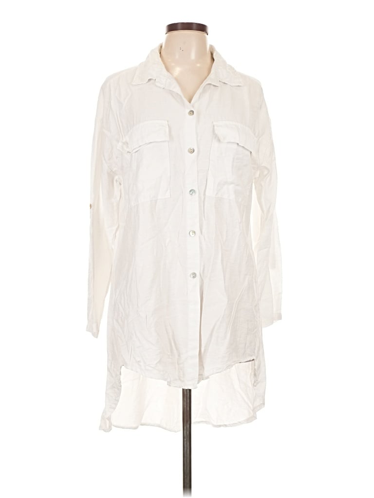 Pre-owned Made In Italy 3/4 Sleeve Button Down Shirt In Ivory