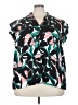 Nine West 100% Polyester Print Teal Short Sleeve Blouse Size 3X - photo 1