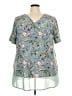 BLOOMCHIC Floral Teal Short Sleeve Blouse Size 22 - photo 1