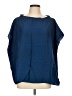 Eileen Fisher 100% Silk Solid Blue Short Sleeve Silk Top Size L - photo 1