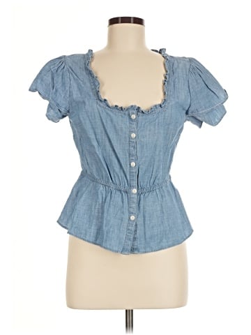 Madewell Chambray Ruffle-Sleeve Peplum Top (view 1)