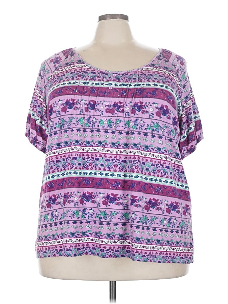 Pre-owned Woman Within Short Sleeve Top Purple Scoop Neck Tops