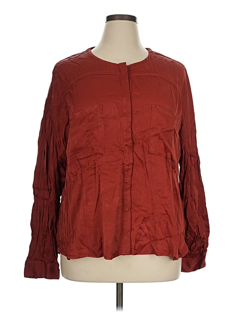 Pre-owned Pilcro Long Sleeve Blouse In Burgundy