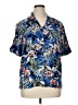 Expression 100% Viscose Tropical Blue Short Sleeve Blouse Size 16 - photo 1