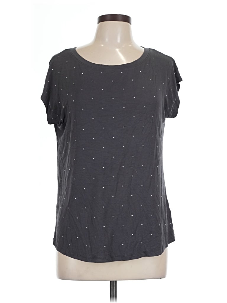 Pre-owned Maurices Short Sleeve Top Gray Polka Dots Pattern Scoop Neck Tops