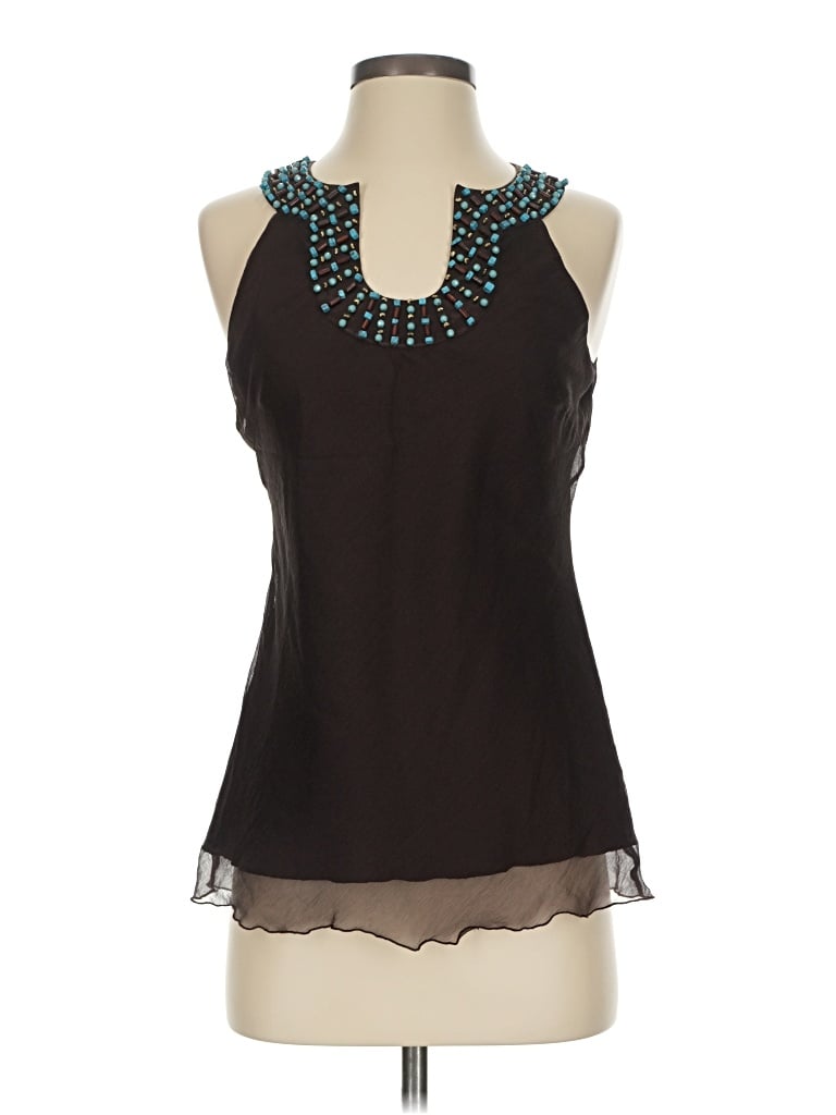 Pre-owned Caché Sleeveless Silk Top Black Halter Neckline Tops