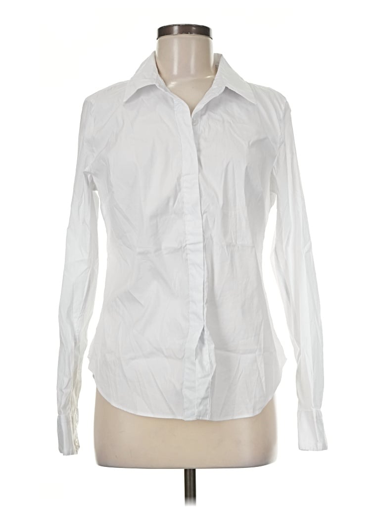 Pre-owned Spanx Long Sleeve Button Down Shirt In White