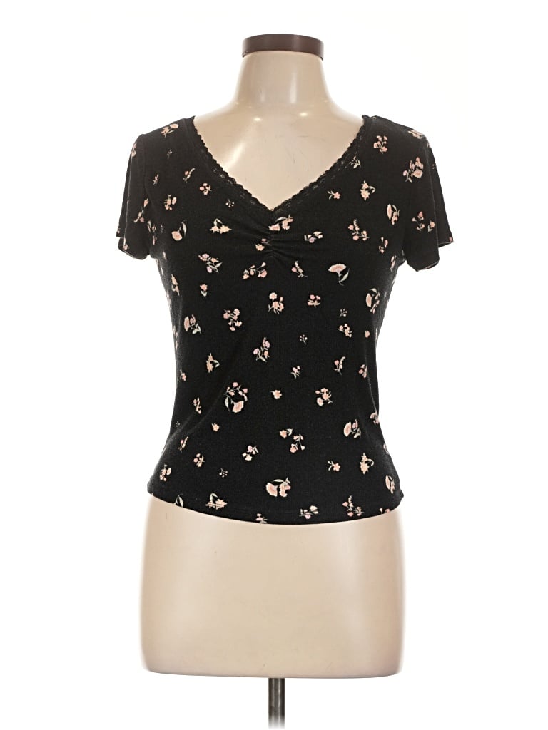 Pre-owned Hippie Rose Short Sleeve Top Black Sweetheart Neckline Tops
