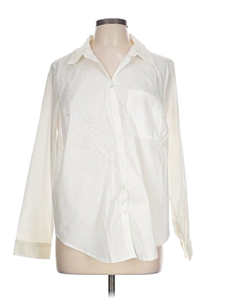 Torrid Long Sleeve Button Down Shirt In Ivory