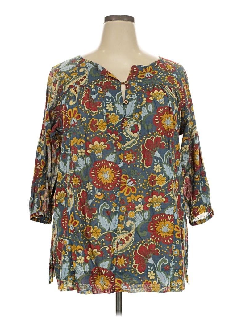 Pre-owned Liz & Co. 3/4 Sleeve Blouse In Teal