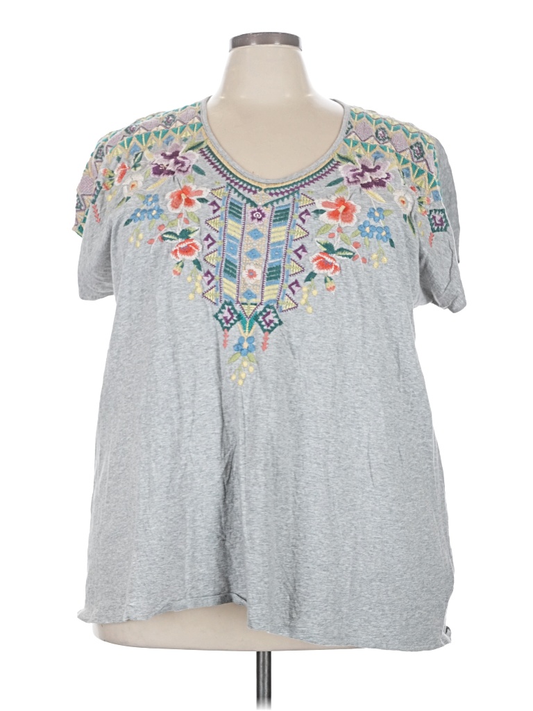 Pre-owned Johnny Was Short Sleeve Top Gray V-neck Tops