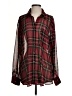 Glamorous 100% Polyester Plaid Burgundy Long Sleeve Blouse Size S - photo 1
