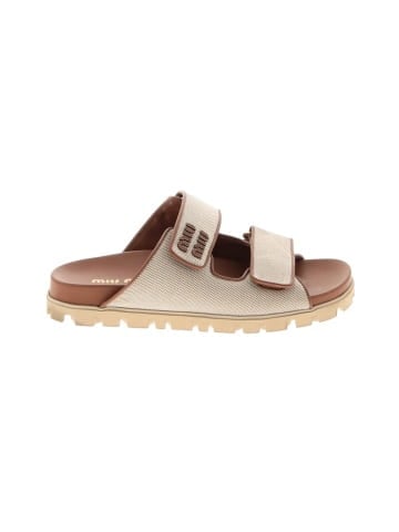 Miu Miu Canvas Logo Slide Sandals (view 1)