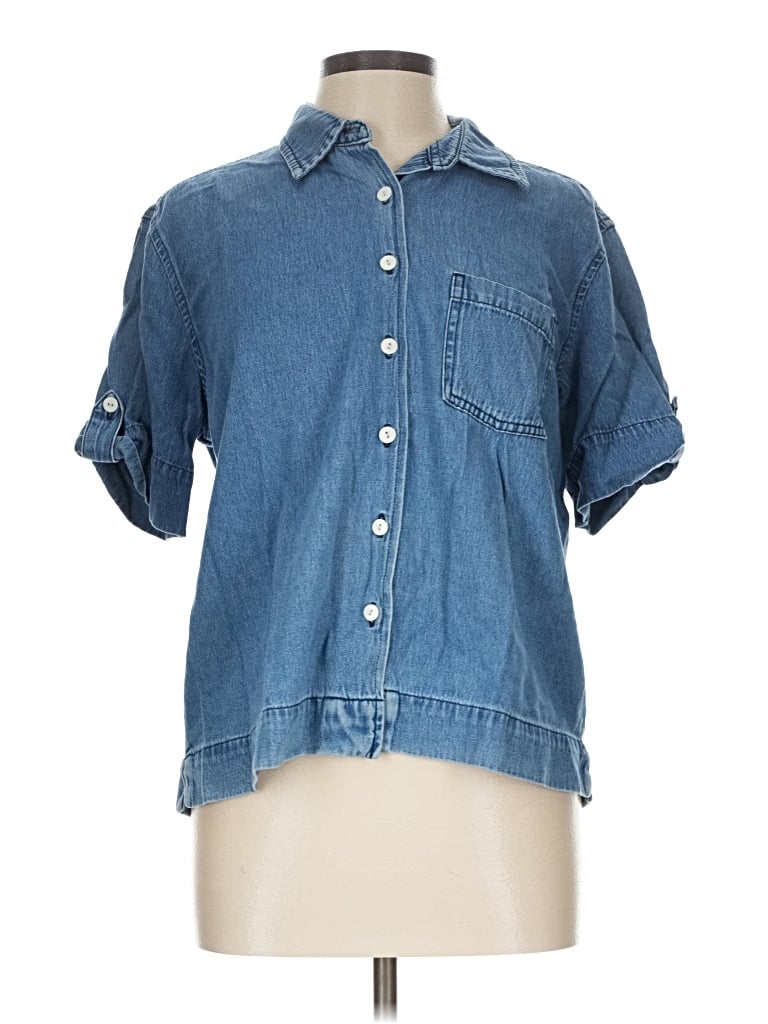 Pre-owned Erika Short Sleeve Button Down Shirt In Blue