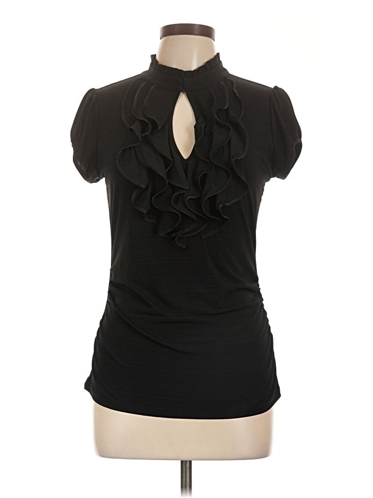 Pre-owned Heart Soul Short Sleeve Top Black Keyhole Neckline Tops