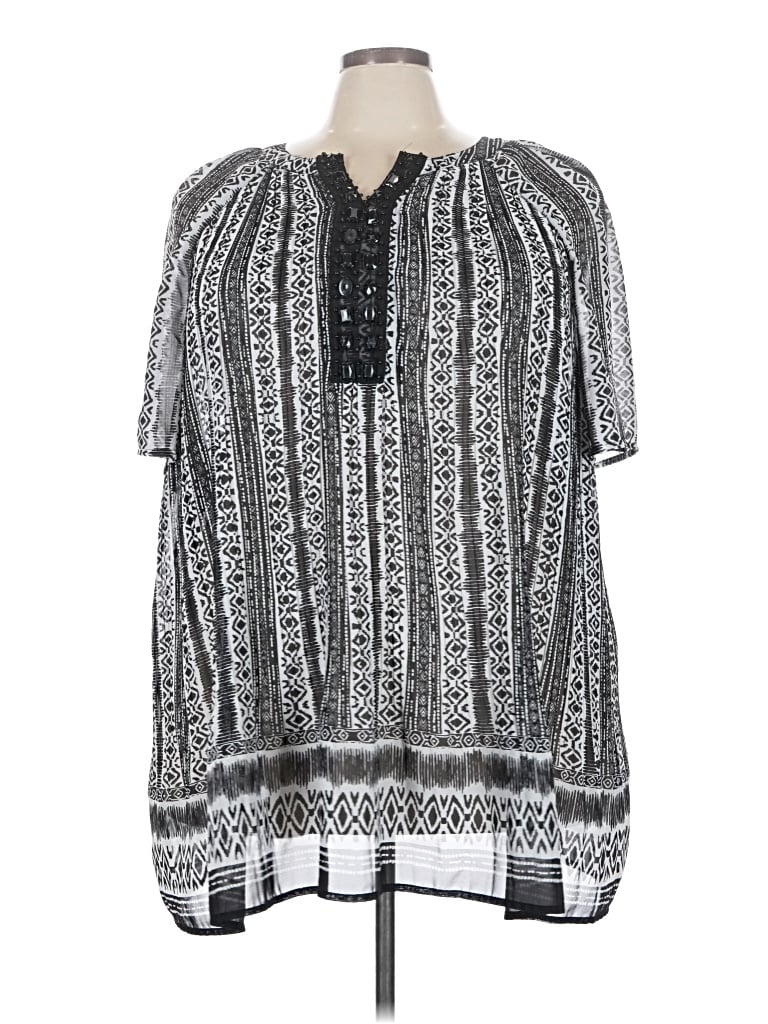 Pre-owned Catherines Short Sleeve Blouse In Gray