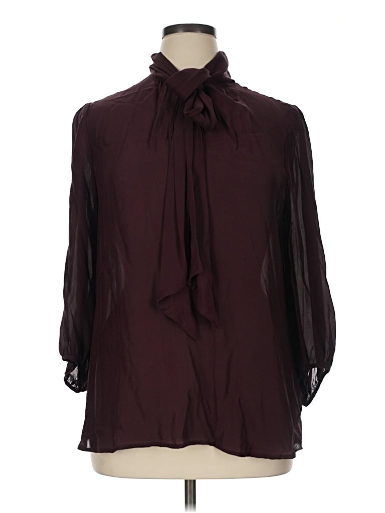 Pre-owned Classiques Entier 3/4 Sleeve Silk Top Burgundy Tie Neck Tops