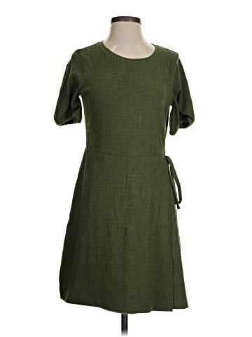 Madewell Crosshatch Puff-Sleeve Faux-Wrap Mini Dress (view 1)