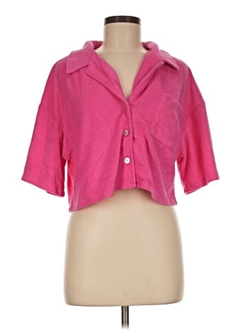 Aqua 3/4 Sleeve Button-Down Shirt (view 1)