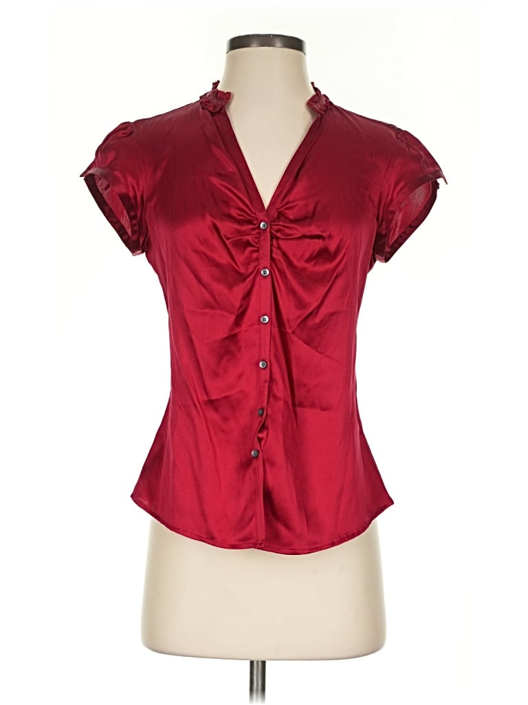 Pre-owned Express Design Studio Short Sleeve Blouse In Burgundy