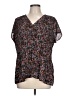 Pleione 100% Polyester Floral Black Short Sleeve Blouse Size L - photo 1