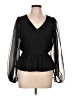 Peach 100% Polyester Black Long Sleeve Blouse Size L - photo 1