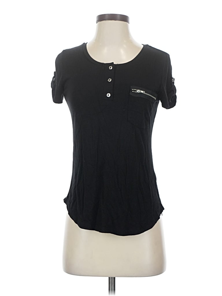 Pre-owned Sweet Wanderer Short Sleeve Top Black Keyhole Neckline Tops
