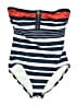 MICHAEL Michael Kors Stripes Blue One Piece Swimsuit Size 10 - photo 1