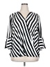 INC International Concepts 100% Polyester Stripes Black Silver 3/4 Sleeve Blouse Size 2X - photo 1