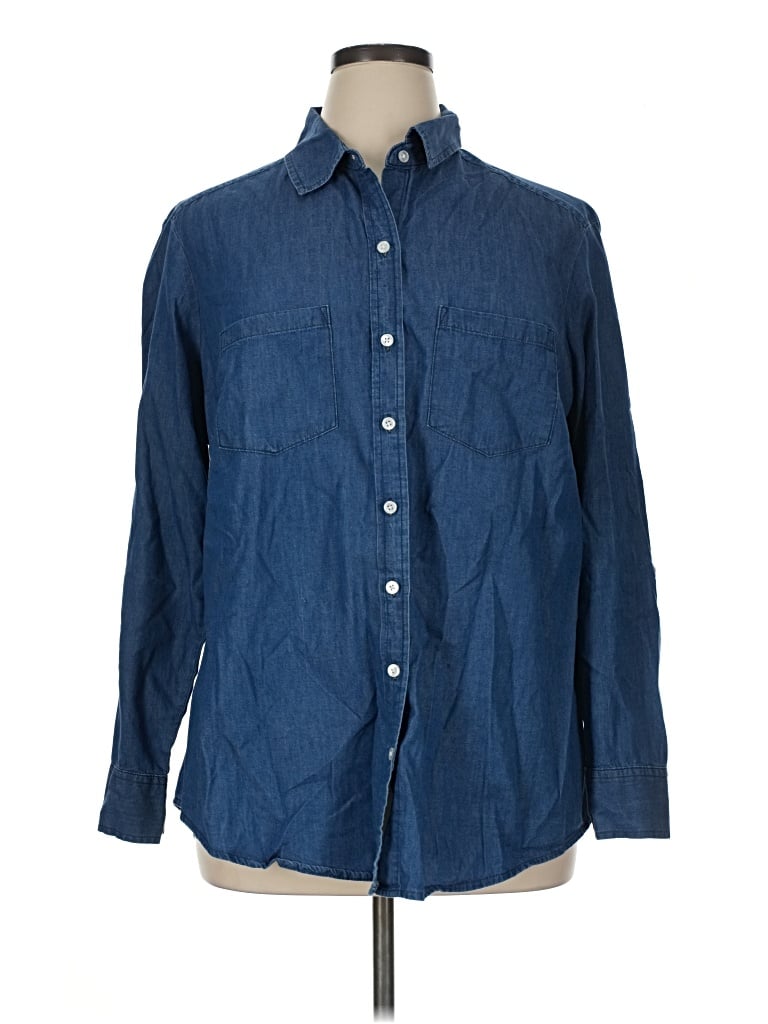 Pre-owned Faded Glory Long Sleeve Polo Shirt In Blue