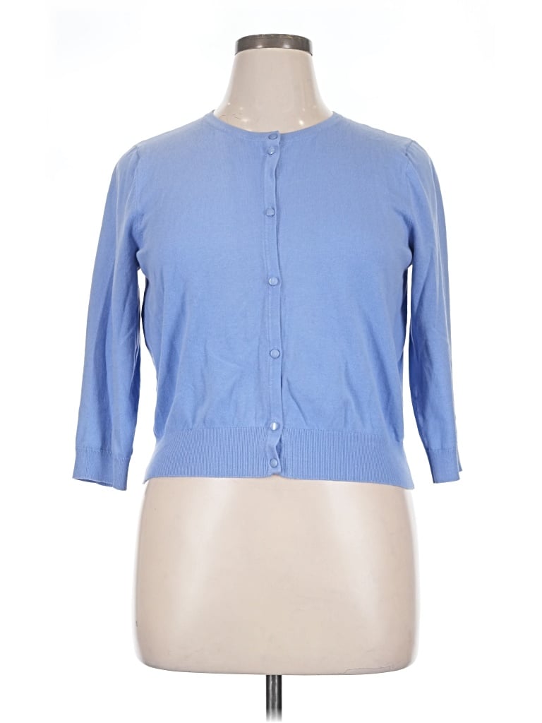 Pre-owned August Silk Cardigan Sweater In Blue
