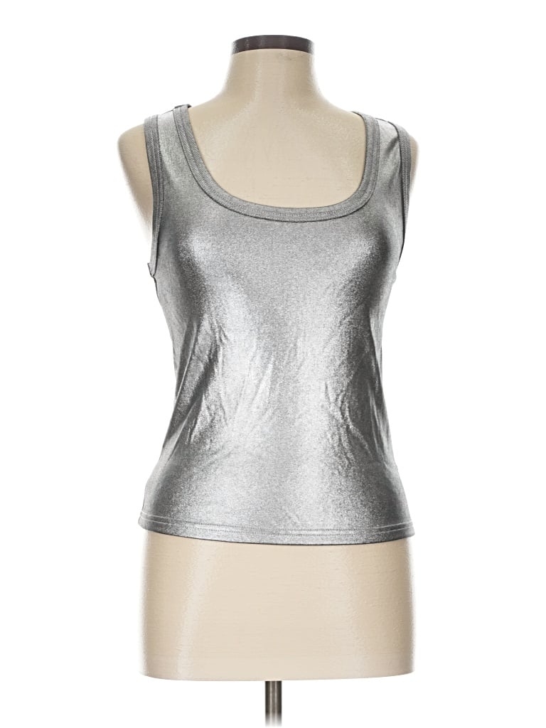 Pre-owned Edit By Nine Tank Top Silver Metallic Pattern Strapless Neckline Tops