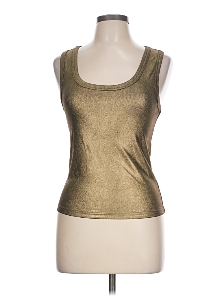 Pre-owned Edit By Nine Tank Top Gold Metallic Pattern Strapless Neckline Tops