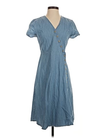 Madewell Petite Indigo Button-Wrap Midi Dress (view 1)