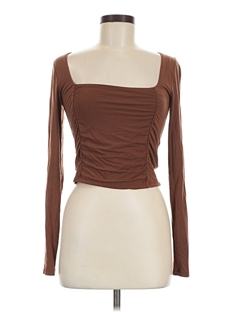 Pre-owned Wilfred Long Sleeve Top Brown Sweetheart Neckline Tops