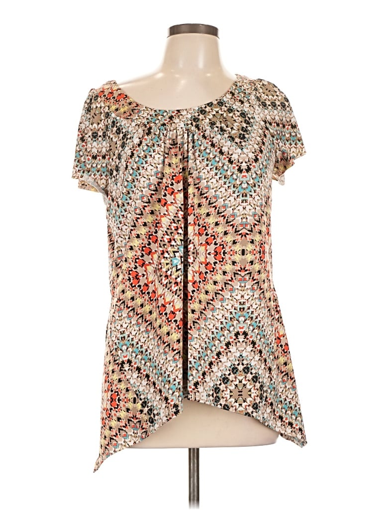 Pre-owned Ab Studio Short Sleeve Blouse In Tan