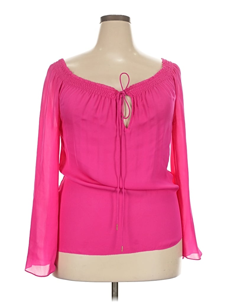 Pre-owned Etcetera Long Sleeve Silk Top Pink Sweetheart Neckline Tops