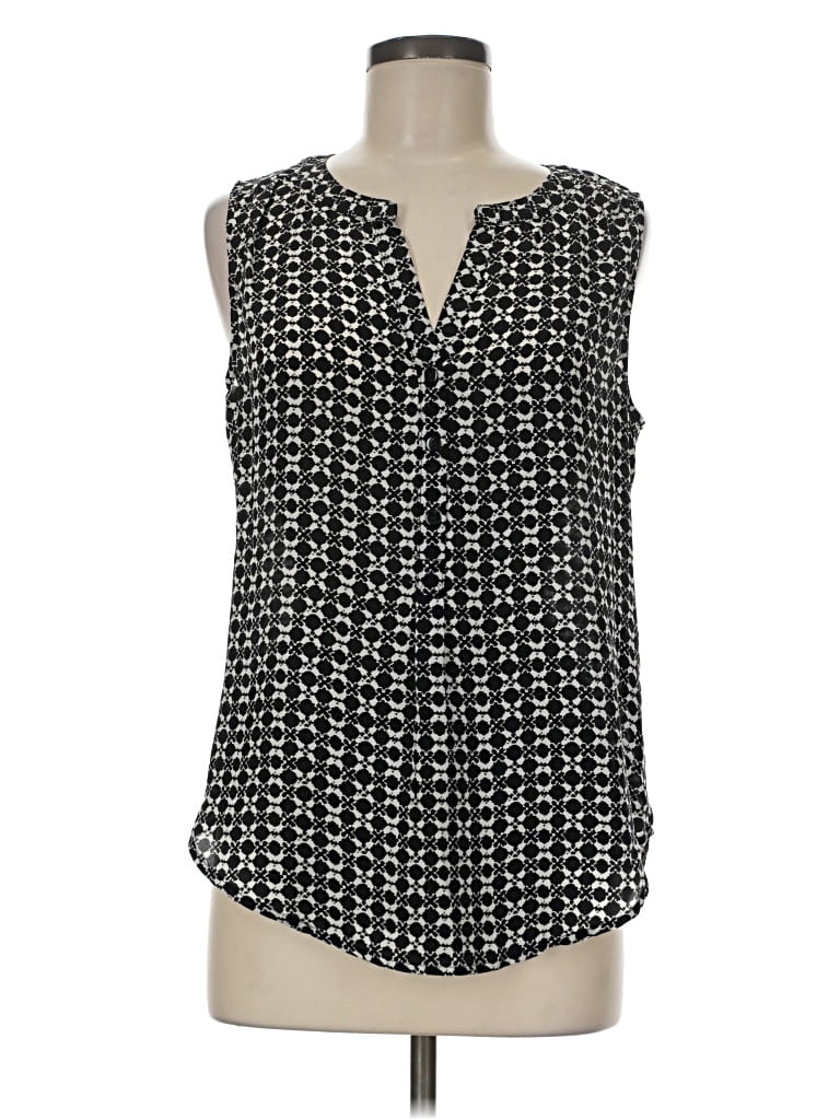 Pre-owned 41hawthorn Sleeveless Silk Top Black Keyhole Neckline Tops
