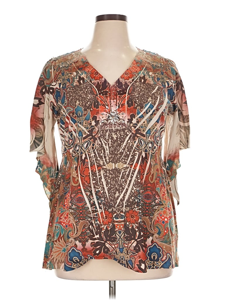 Pre-owned Cato Short Sleeve Blouse In Brown