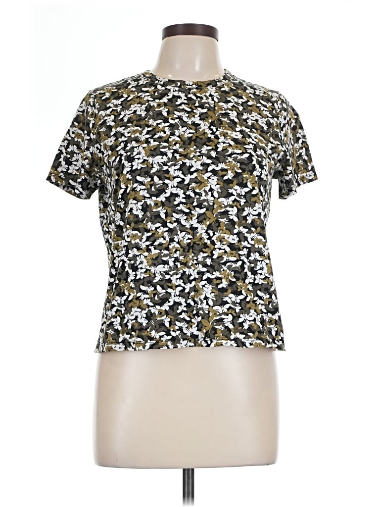 Pre-owned Michael Michael Kors Short Sleeve Top Gold Camo Pattern Mock Neckline Tops