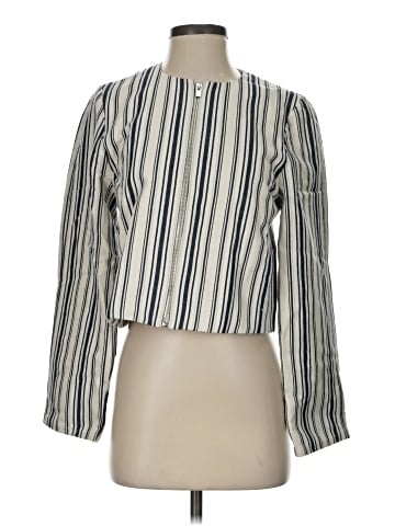 Madewell Striped Crop Cardigan Jacket in Cotton-Linen (view 1)