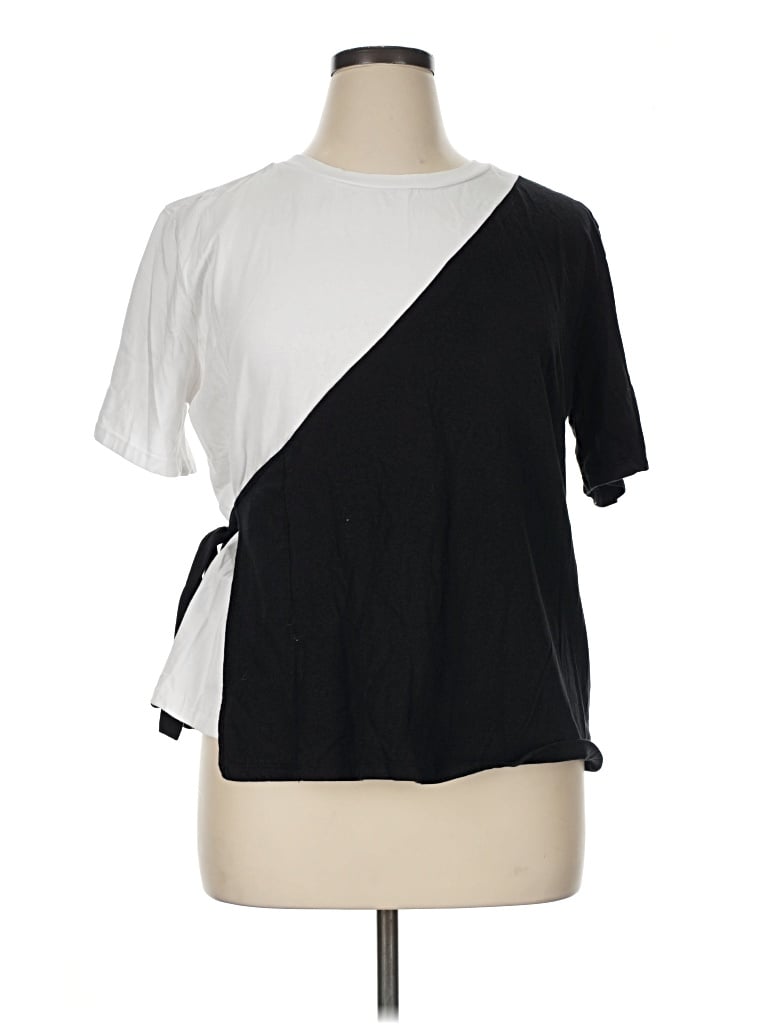 Pre-owned Eloquii Short Sleeve Top Black Color Block Pattern One Shoulder Neckline Tops