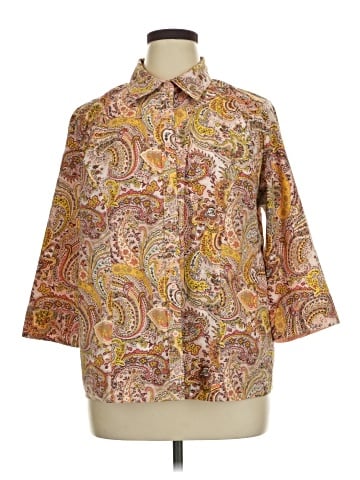 Basic Editions 3/4 Sleeve Button-Down Shirt (view 1)