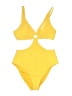 Shade & Shore Solid Yellow One Piece Swimsuit Size M - photo 1