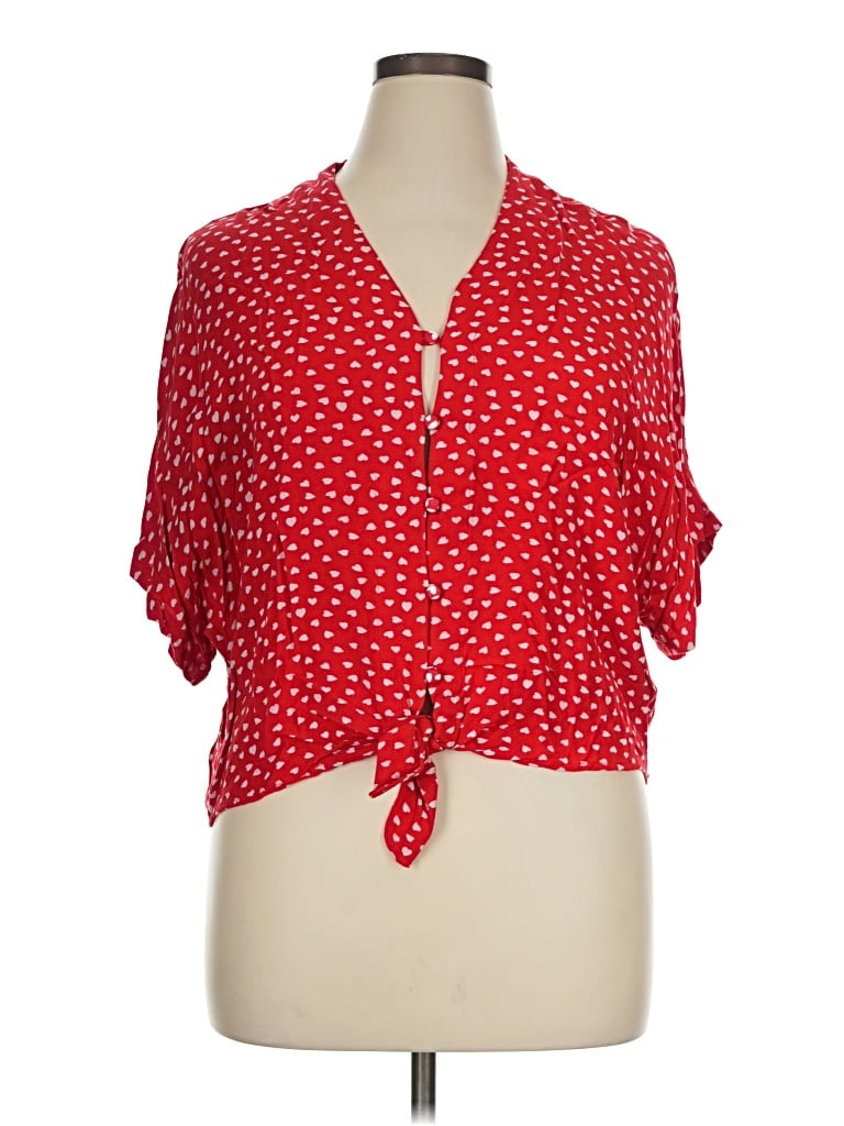 Pre-owned Sim & Sam Short Sleeve Blouse In Red