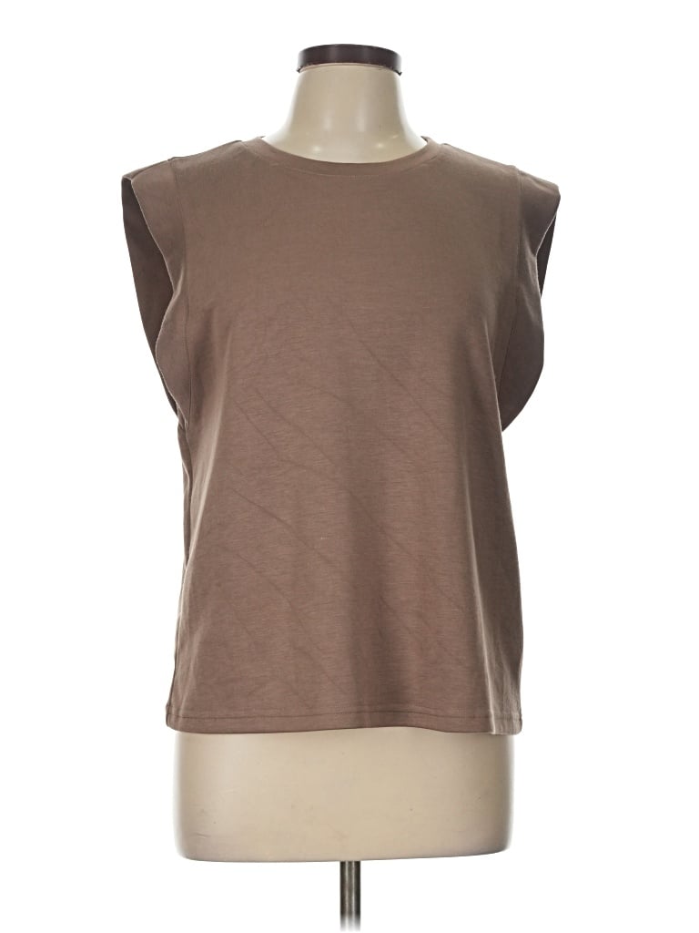 Pre-owned Sampeel Short Sleeve Top Brown Boatneck Tops